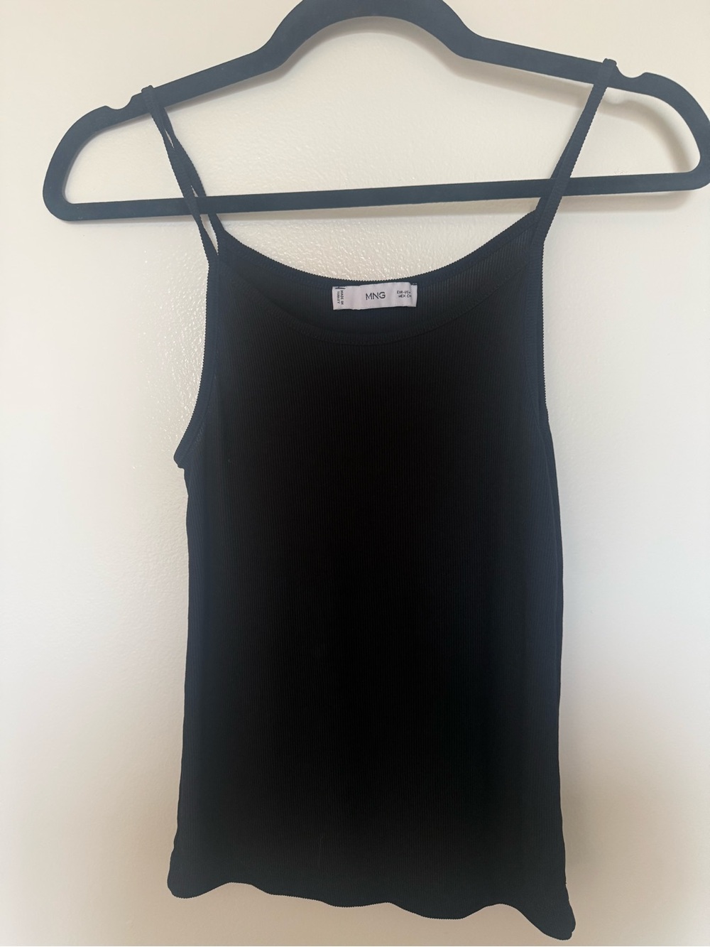 MNG by Mango Black Ribbed Scoop Neck Cami Tank Top Size Small